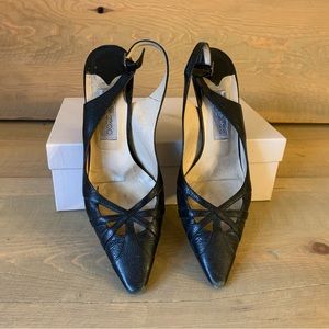 Vintage Jimmy Choo Black Leather Slingback Heels Pumps 39.5